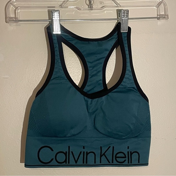 Calvin Kline S/P/CH performance quick dry sports Bra green with black trim - Picture 2 of 7